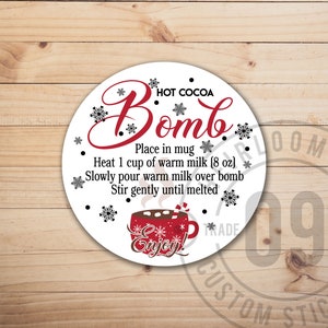 Christmas - 100 Labels | Hot Chocolate Bomb Stickers | Hot Cocoa Labels | Hot Chocolate Bomb Instructions | 2" Round