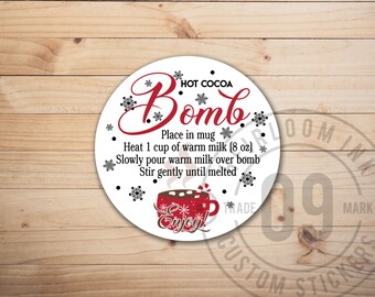 Christmas - 100 Labels | Hot Chocolate Bomb Stickers | Hot Cocoa Labels | Hot Chocolate Bomb Instructions | 2" Round