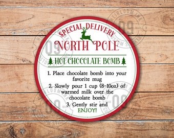 100 Labels, Special Delivery, North Pole, Santa Hot Chocolate Bomb Stickers, Hot Cocoa Labels, Hot Chocolate Bomb Instructions, 2" Round