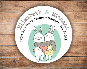 Bunnies in Love Return Address Labels | Valentine Bunnies Stickers | Personalized Address Labels | Mailing Labels | Set of 24