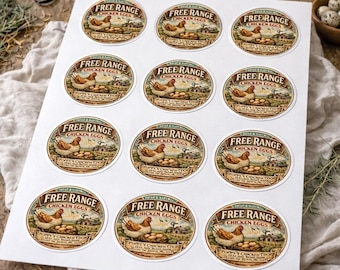 100 Labels PERSONALIZED | Vintage Free Range Fresh Egg Carton Labels