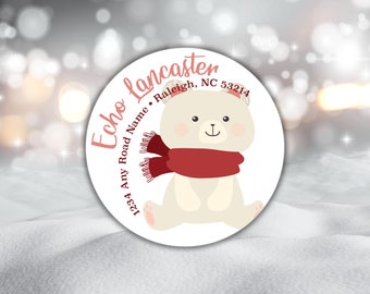 Winter Bear Return Address Labels | Polar Bear Stickers | Personalized Address Labels | Mailing Labels | Set of 12