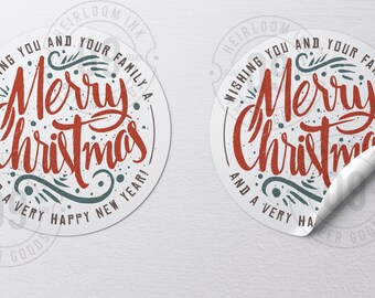 Merry Christmas Stickers, Christmas Labels, Winter Labels, New Year Stickers, 100 Labels,  2 Inches Round