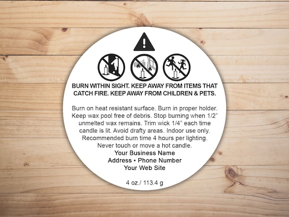 Candle Warning Labels & Wax Melt Warning Labels, for Your Brand and  Business Personalized Upgrade Option Available 