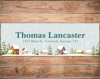 Winter Village Address Labels | Return Address Labels | Rectangle Return Address Labels | 3" x 1" | 24 Personalized Labels