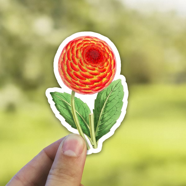 Vintage Dahlia Floral Sticker | Flower Decal | Vinyl Laptop Tumbler Die Cut Sticker Waterproof Vinyl Decal