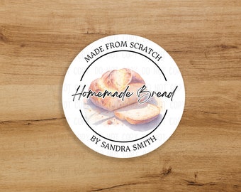 PERSONALIZED - 100 Labels - Homemade Bread | Made From Scratch Kitchen Labels |Baked With Love Labels | 2" Round