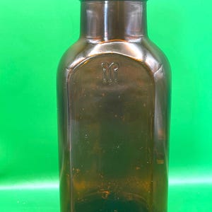 Vintage/Antique Amber Brown Glass Apothecary Bottle Lid Illinois Glass Company