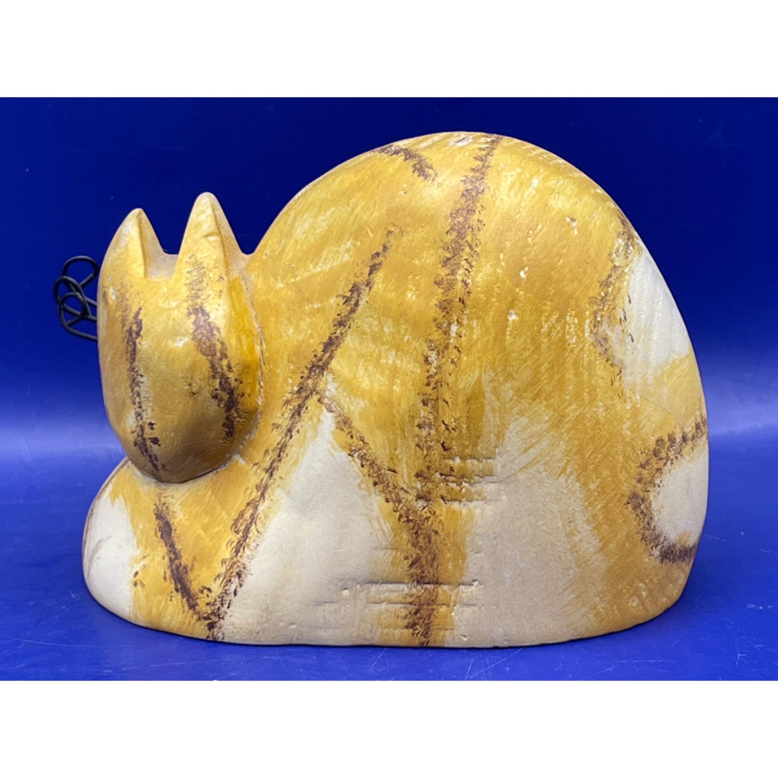 Tender Heart Treasures Cat Figure Wood Carved Folk Art Orange Tabby