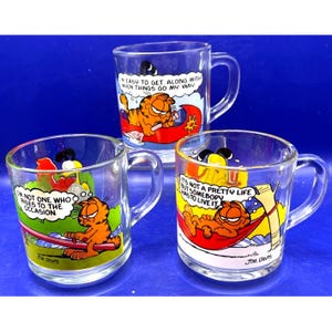 McDonald's Garfield Glass Mug Cup Set Of 3 Jim Davis VTG Retro 1978 Cartoon Cat
