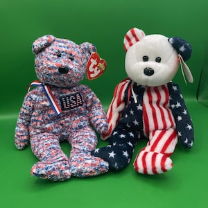 Ty Beanie Babies Patriotic Bears American Flag Beanbag Stuffed Animal Toys 1999