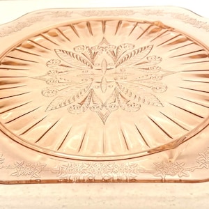 Jeanette Glass Adam Pink Depression Era Square Footed Cake Serving Plate Stand