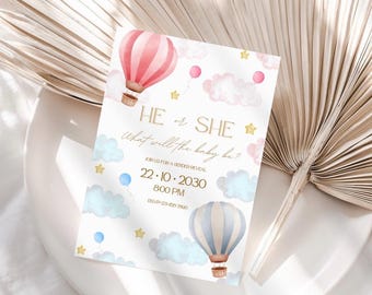 Hot Air Balloon Gender Reveal Invitation: Editable Baby Shower Template (Digital)