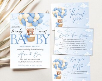 Teddy Bear Baby Shower Invitation Bundle: Hot Air Balloon (Digital Download)