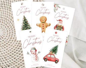 Watercolor Christmas Gift Tags | Printable, Editable in Canva (PDF)