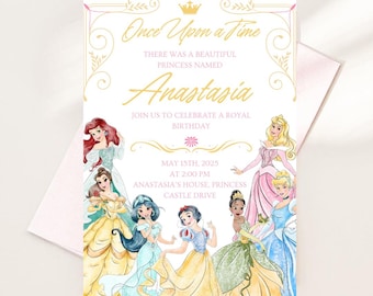 Disney Princess Birthday Invitation | Royal Party, Editable Template (Digital Download)
