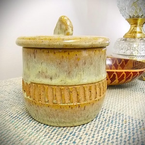 Pottery Jar, Pottery Jar with Lid, Sugar Jar with Lid, Ceramic Jar, Carved Sugar Jar, Carved and Glazed Jar, Kitchen Jar
