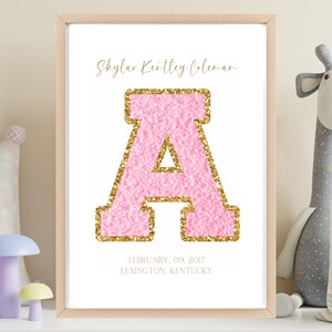 Impresión inicial personalizada del nacimiento del bebé, decoración de la habitación de los niños, arte con marco de madera personalizado, regalo para recién nacidos, regalo de bienvenida para bebés, decoración personalizada de la habitación de los niños