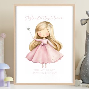 Impresión personalizada de nacimiento de bebé con linda bruja, decoración de guardería, arte con marco de madera personalizado, regalo para recién nacido, regalo de bienvenida para bebé, decoración de guardería personalizada
