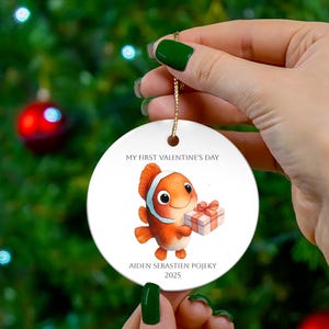 Valentine Fish Personalized Ornament, Baby First Valentine Ornament, Custom Ornament, Christmas Tree Decor, Personalized Gift