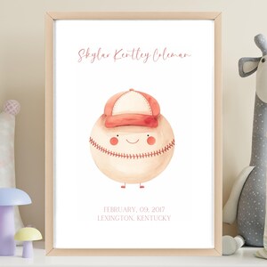 Impresión de nacimiento de bebé personalizada de béisbol, decoración de guardería, arte con marco de madera personalizado, regalo para recién nacido, regalo de bienvenida para bebé, decoración de guardería personalizada