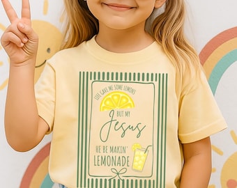 Life Gave Me Lemons But My Jesus Makes Lemonade Shirt, Christian Lemon Graphic Tee, Faith Based Kids Shirt, Religious Youth Gift Tee