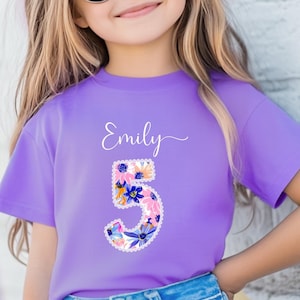 Personalized Girls Fifth Birthday, girls fifth birthday shirt, floral 5th Birthday Shirt, Five Year Old Tee, Girls Custom 5th Birthday Shirt