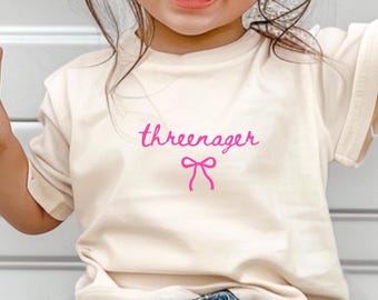 Threenager girl Shirt, coquette Third Birthday Shirt Girl, 3rd Birthday Shirt Threenager girl Tee, Third Birthday Outfit Threenager Shirt