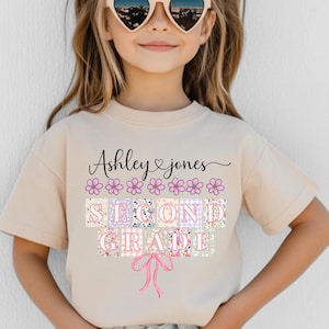 Second grade shirt Girls, Custom name Girl Second Grade shirt, Girls Shirt With Name, First Day Of School, 2nd grade shirt,Coquette kids tee