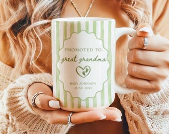 Taza "Ascendida a bisabuela" - Regalo personalizado para anunciar el embarazo a los bisabuelos - Regalo de revelación - Taza de café personalizada - Idea de regalo