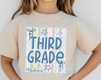 Personalized Third Grade Back to School Shirt for Girls, Custom 3rd Grade Name Tee, School Supplies First Day Outfit, Cute Kids Shirt