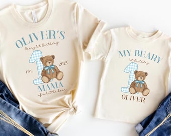 Beary First Birthday Shirt With Name, Matching Family Bear Birthday Outfit, Personalized 1st Birthday Shirt For Boy Or Girl, Cake Smash Tee