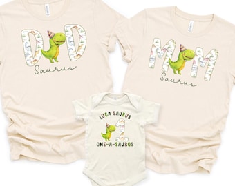 Chemise d'anniversaire trois rex, tenue assortie à la famille des dinosaures, chemises d'anniversaire personnalisées pour maman, papa et enfants, cadeau de fête dinosaure