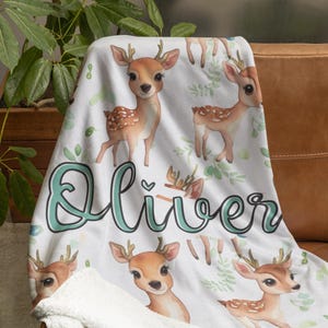 Deer Blanket, Personalized Baby Blanket Fawn,  Blanket Baby Shower Gift ,Floral Deer Baby Blanket, Deer Personalized,Woodland Nursery Decor
