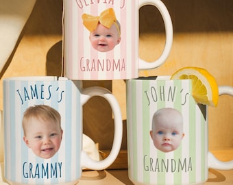 Custom Baby Face Photo Mug, Stripe Baby Face Cup, Coffee Cup Gift For Grandma Or Grandpa, Unique New Parent Gift, Grandparents Keepsake Mug