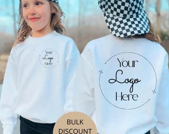 Custom Youth Sweatshirt With Logo, Personalized Kids Hoodie, School Team Crewneck, Business Logo Sweater, Bulk Company Gift