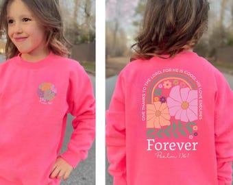 Girls Christian Sweatshirt, Bible Verse Crewneck For Kids, Youth Jesus Sweater, Boho Floral Faith Shirt, Religious Gift For Girls, Faith Tee
