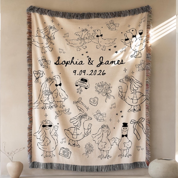 Personalized Mr And Mrs Silly Goose Woven Blanket, Custom Wedding Gift For Newlyweds, Funny Anniversary Present For Couple