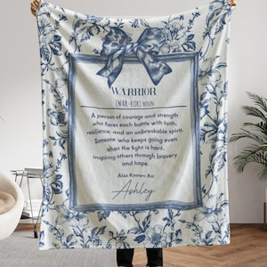 Personalized Warrior Blanket With Custom Name, Encouragement Gift For Cancer Recovery, Sobriety Anniversary, Inspirational Cotton Throw gift
