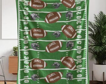 Personalized Football Blanket With Name, Custom Sports Throw Blanket, Fleece Team Gift For Him, Boys Room Decor, Baby Shower Football Gift