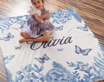 Personalized Butterfly Name Blanket, Girl Blanket Gift, Baby Blanket Gift, Kids Blanket, Personalized Gift, Butterflies Baby Name Blanket