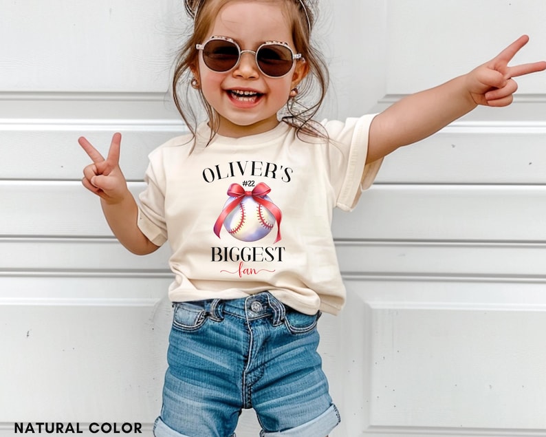 Camiseta de hermana de béisbol, camiseta personalizada para fan de béisbol, camiseta personalizada con número de béisbol, camiseta para el día del juego de la hermana pequeña, camiseta de regalo para amantes del béisbol imagen 1