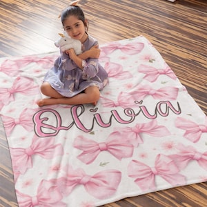 Personalized Pink Bow Baby Blanket,Pink Blanket,Cozy Blanket Baby Shower Gift,Custom Pink Bow Nursery Decor,Coquette Aesthetic,Gift for Baby