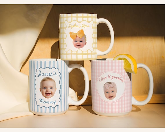 Personalized Baby Face Photo Mug, Custom Baby Picture Coffee Cup, New Grandparents Gift, First Time Grandma Grandpa Keepsake Mug Gift