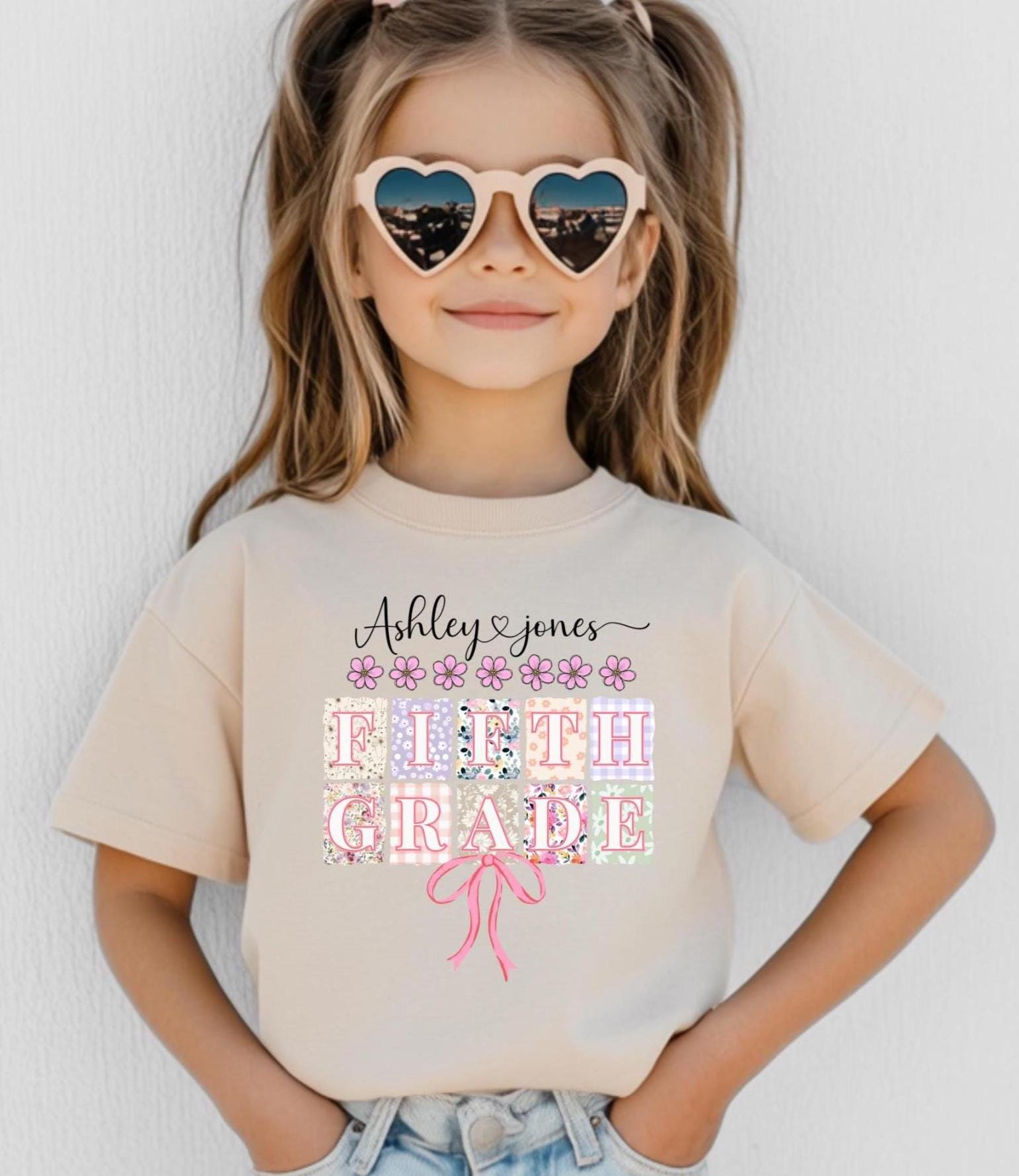 Fifth grade shirt Girls, Custom name Girl fifth Grade shirt, Girls Shirt With Name, First Day Of School, 5th grade shirt, Coquette kids tee