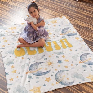 Personalized Moon and Stars Baby Blanket, Personalized Throw Blanket For Baby, Girls, Kids, Cute Stars Blanket for newborn, New Baby Gift