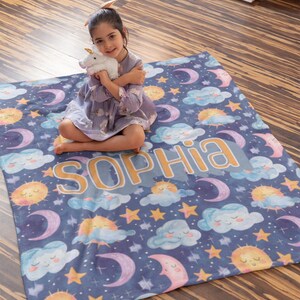 Personalized Celestial Moon and sun Blanket,Moon Galaxy Blanket, Outer Space Blanket, Baby girl Blanket, Astronomy Lover Gift,Cosmic Blanket