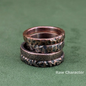 Copper bur carved textured ring, unisex and minimalist band: RAW CHARACTER series