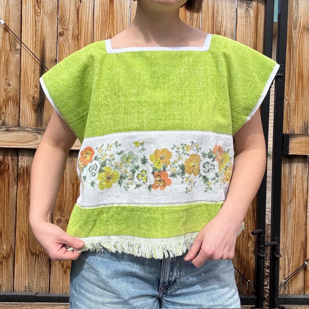 Vintage Upcycled Towel Top | Green Floral