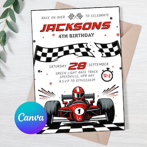 Editable Racing Birthday Invitation - Racing Car Party Invite - Digital Download - Formula One Invite - Red Car